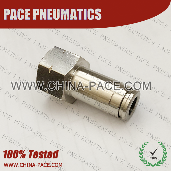Female Straight Double Sealing Push In Fittings, Pneumatic Fittings with NPT AND BSPT thread, Air Fittings, one touch tube fittings, Pneumatic Fitting, Nickel Plated Brass Push in Fittings